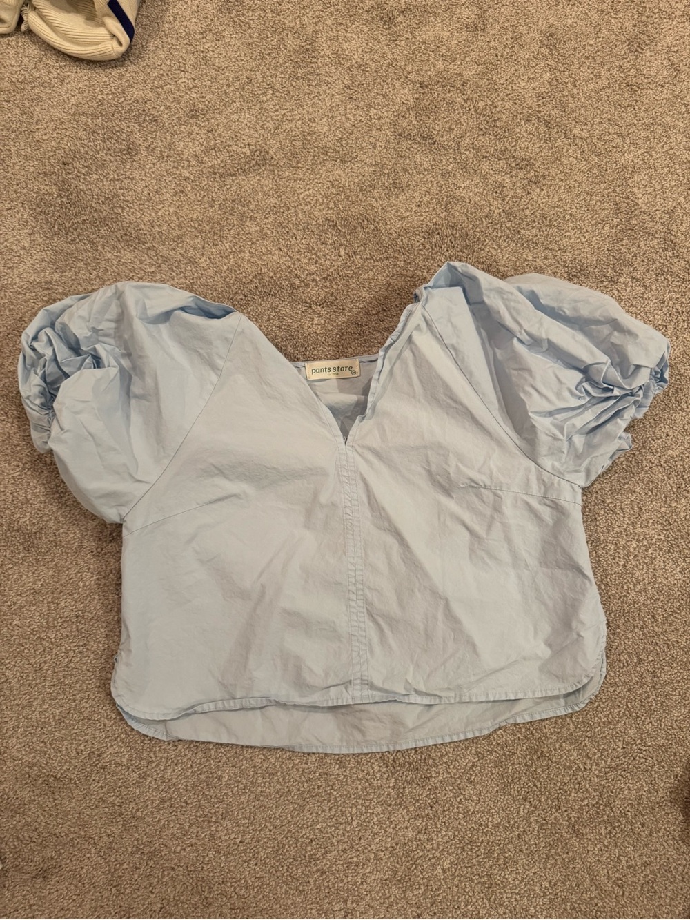 Puff-Sleeve Cotton Blouse in Light Blue — Pom's Store